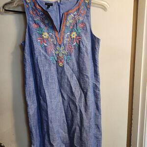 Talbots Blue Dress with Colorful Embroidery